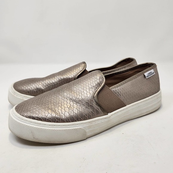 London Underground Womens Cyprus Slip On Sneakers 8.5M Metallic Gold Snake Print - Picture 4 of 9